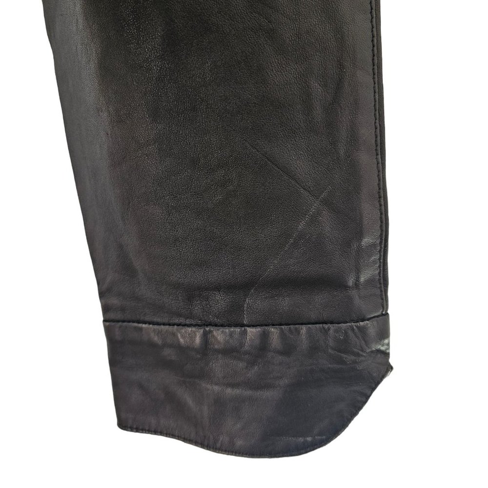 Vintage Lambskin Leather Pants Belt Pockets Curved Hem Womens XS Black - Picture 8 of 13